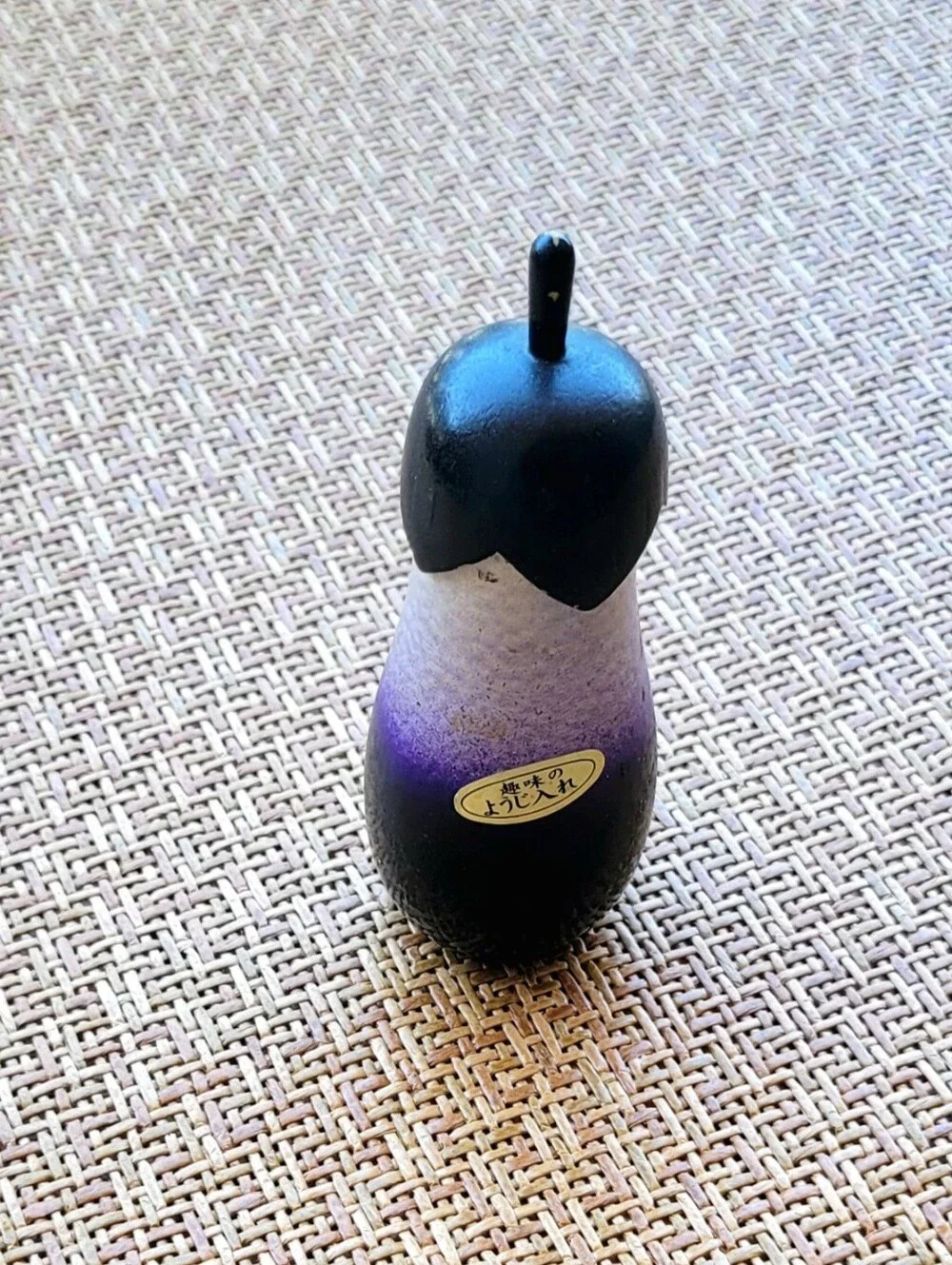 Vintage Japanese Wooden Eggplant Toothpick Container/Holder & Folk Collectible
